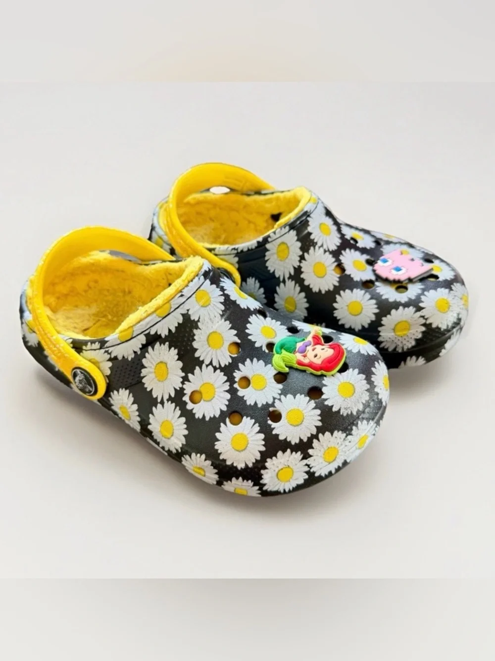 CROCS Classic Lined Vacay Vibes Clog Black Yellow Daisy Discontinued Toddler C11